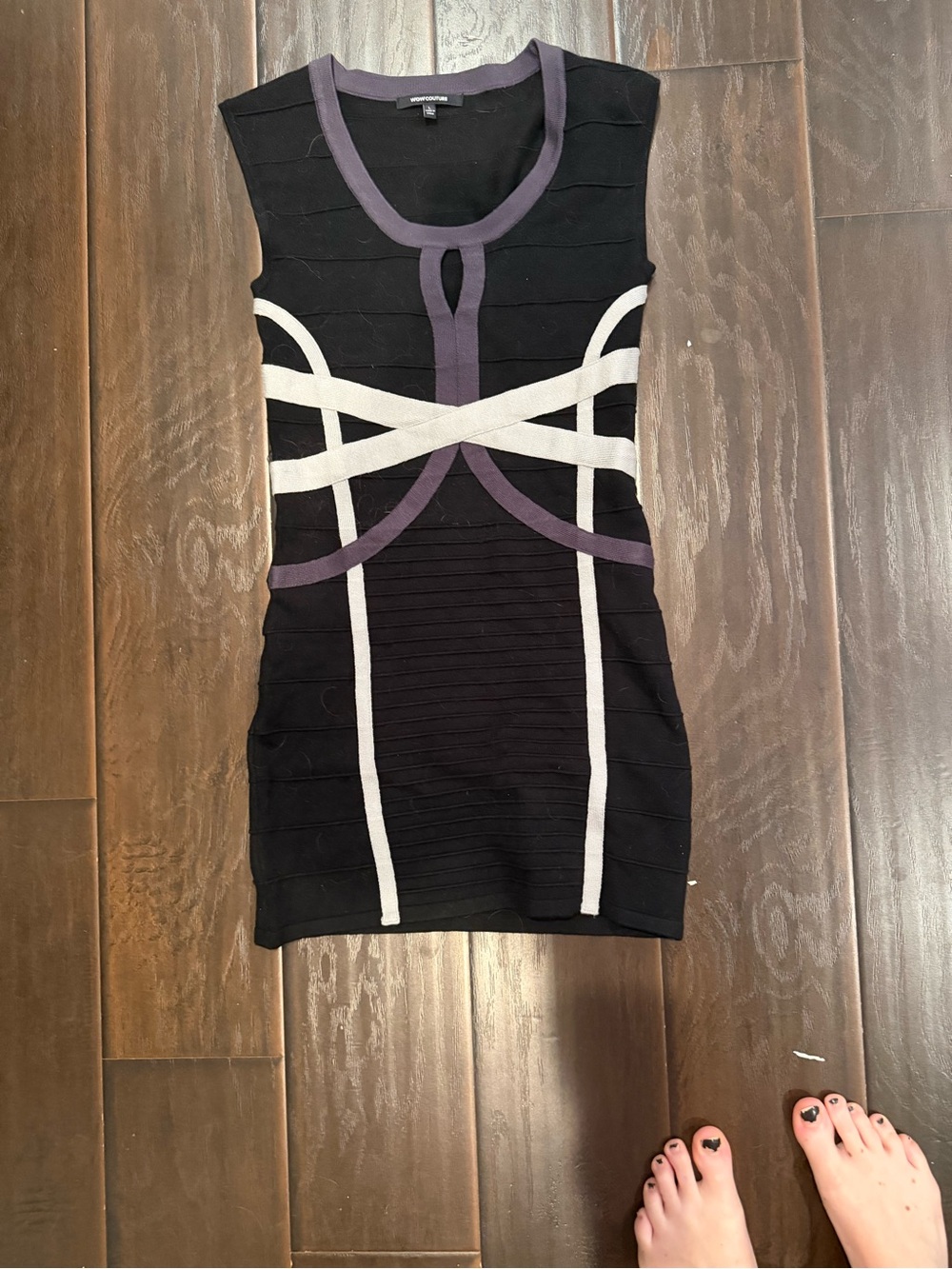 WOW couture Black Dress with White and Purple Trim